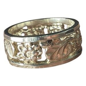 Sterling Silver Floral Cutout Band Ring Size 6.5 Signed NF Wide Botanical 925